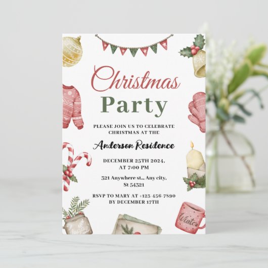 Eenvoudig feestelijk Waterverf kerstfeest Kaart (Staand voorkant)