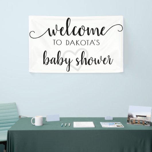 Eenvoudig feestwelkom | Zwart script hart bewerkba Spandoek (Beurs)