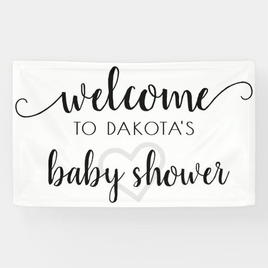 Eenvoudig feestwelkom | Zwart script hart bewerkba Spandoek (Horizontaal)