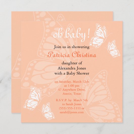 Eenvoudig fijne vlinder per Baby shower Kaart (Voorkant / Achterkant)