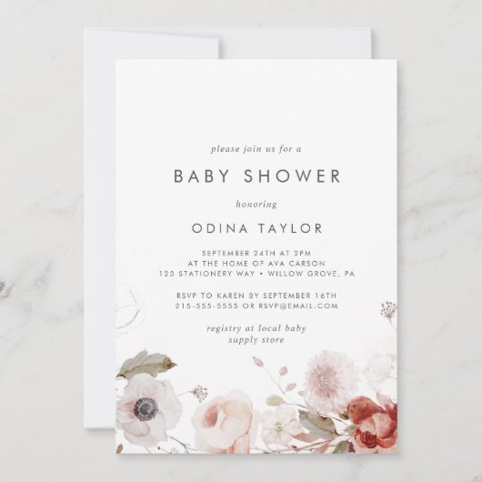 Eenvoudig Floral Baby shower Kaart (Voorkant)
