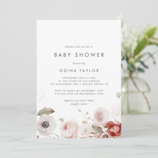 Eenvoudig Floral Baby shower Kaart (Staand voorkant)