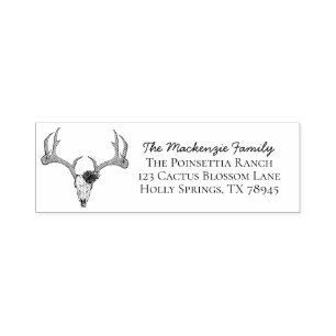 Eenvoudig Floral Deer Antlers Familie Retour Adres Zelfinktende Stempel