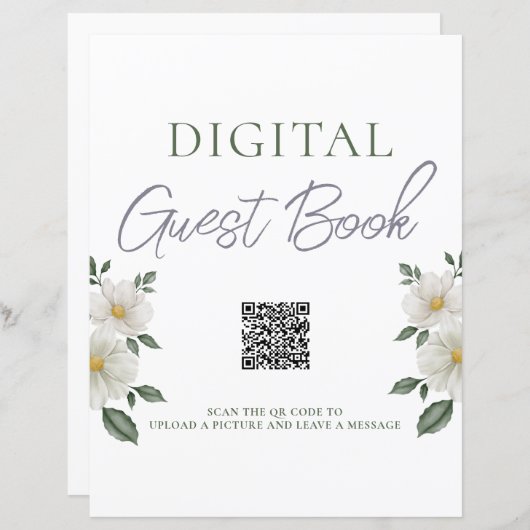 Eenvoudig Floral Digitaal Gastenboek QR Code Sign (Voorkant / Achterkant)