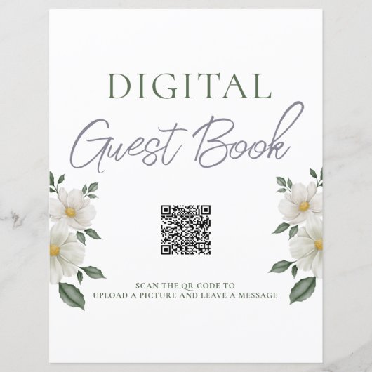 Eenvoudig Floral Digitaal Gastenboek QR Code Sign (Voorkant)