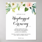 Eenvoudig Floral Green Unplugged Ceremony-teken Poster (Voorkant)