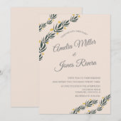 Eenvoudig Floral Greenery Yellow Flower Wedding Kaart (Voorkant / Achterkant)