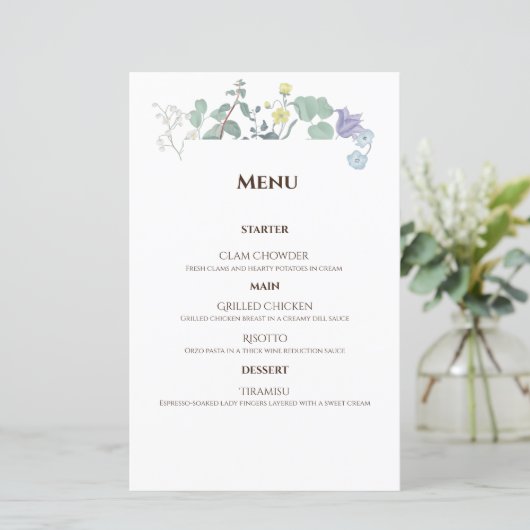Eenvoudig Floral minimalist Wedding menu (Staand voorkant)