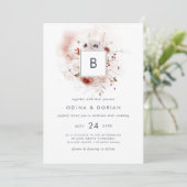 Eenvoudig Floral Monogram Weddenschap Kaart (Staand voorkant)