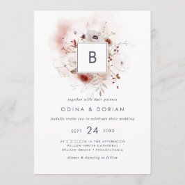 Eenvoudig Floral Monogram Weddenschap Kaart