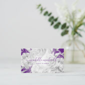 Eenvoudig Floral Paars- en Silver Modern-script Visitekaartje (Staand voorkant)