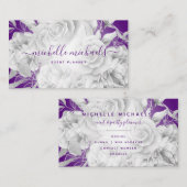 Eenvoudig Floral Paars- en Silver Modern-script Visitekaartje (Voorkant / Achterkant)