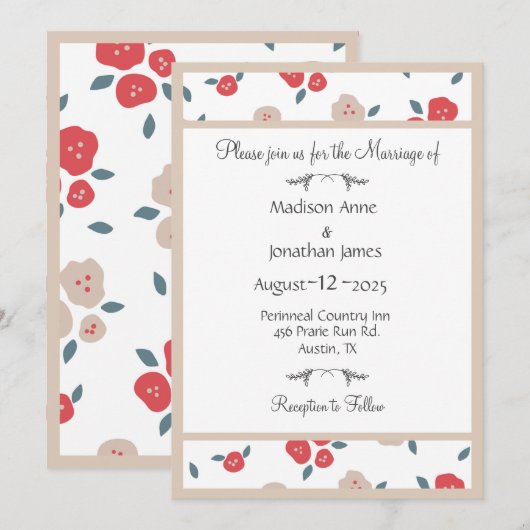 Eenvoudig Floral Red Country Weddenschap Kaart (Voorkant / Achterkant)