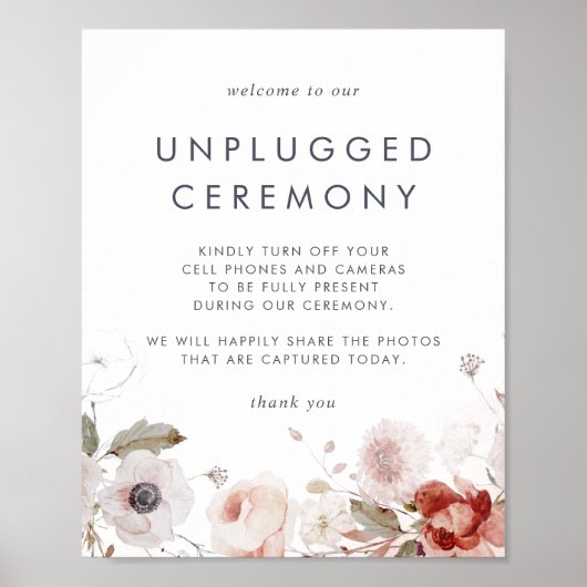 Eenvoudig 'Floral Unplugged'-ceremonteken Poster (Voorkant)