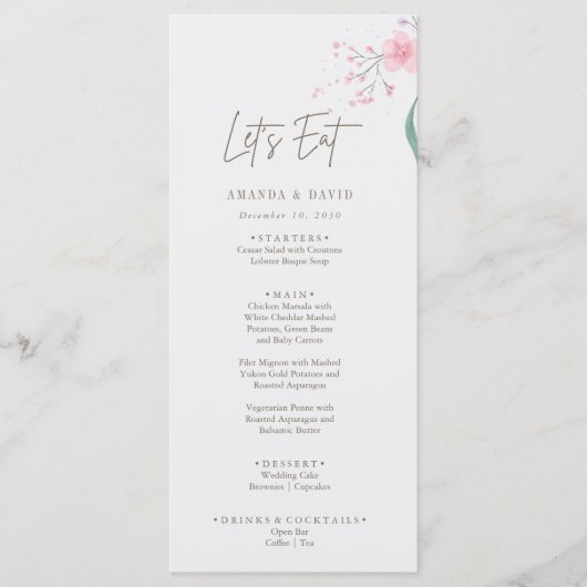 Eenvoudig Flower Elegant Wedding Menu (Voorkant)