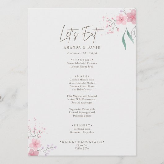 Eenvoudig Flower Elegant Wedding Menu (Voorkant)