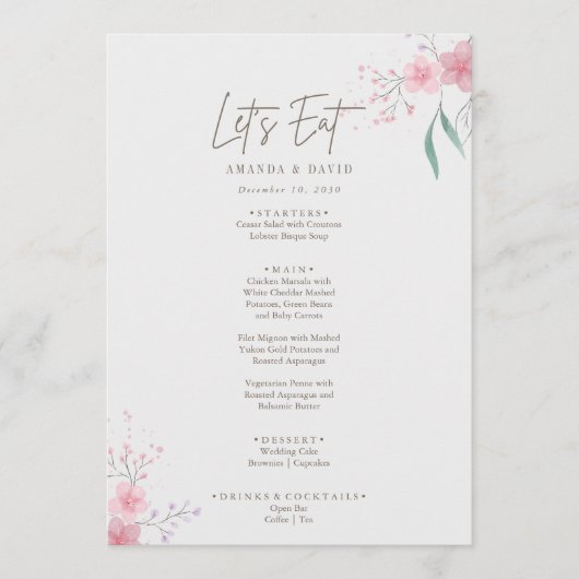 Eenvoudig Flower Elegant Wedding Menu (Voorkant)