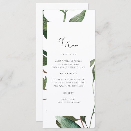 Eenvoudig Foliage Monogram Trouwmenu Menu (Voorkant / Achterkant)