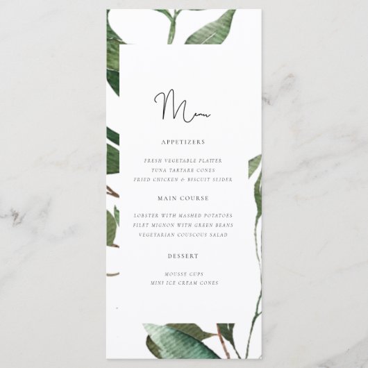 Eenvoudig Foliage Monogram Trouwmenu Menu (Voorkant)