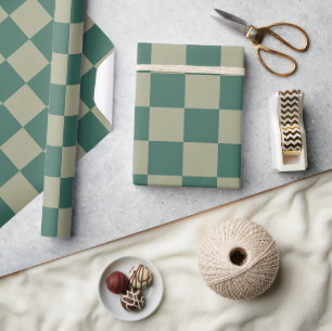 Eenvoudig Forest Green en Sage Checkerboard-patroo Cadeaupapier