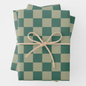 Eenvoudig Forest Green en Sage Checkerboard-patroo Inpakpapier Vel (In situ)