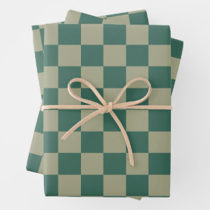 Eenvoudig Forest Green en Sage Checkerboard-patroo Inpakpapier Vel