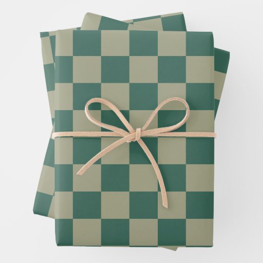 Eenvoudig Forest Green en Sage Checkerboard-patroo Inpakpapier Vel (In situ)