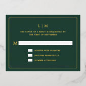 Eenvoudig Forest Green Monogram Elegante bruiloft  Folie Uitnodiging Briefkaart (Voorkant)