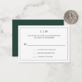 Eenvoudig Forest Green Monogram Mini Wedding RSVP Notitiekaartje (Voorkant / Achterkant in situ)