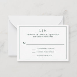 Eenvoudig Forest Green Monogram Mini Wedding RSVP Notitiekaartje