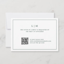 Eenvoudig Forest Green Monogram QR Code Trouwen RSVP Kaartje