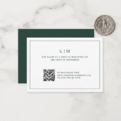 Eenvoudig Forest Green Monogram QR Code Wedding RS Notitiekaartje (Voorkant / Achterkant in situ)