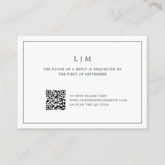 Eenvoudig Forest Green Monogram QR Code Wedding RS Notitiekaartje (Voorkant)