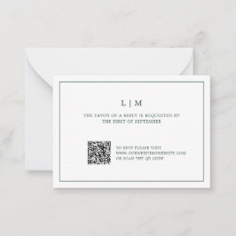 Eenvoudig Forest Green Monogram QR Code Wedding RS Notitiekaartje