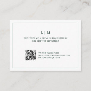 Eenvoudig Forest Green Monogram QR Code Wedding RS Notitiekaartje