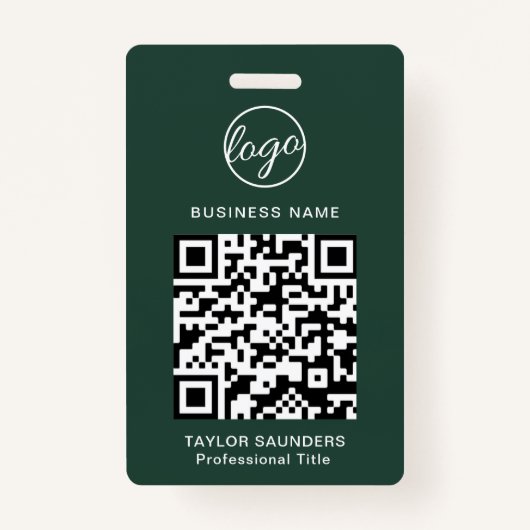 Eenvoudig Forest Green QR-code Werknemer-ID Badge (Voorkant)