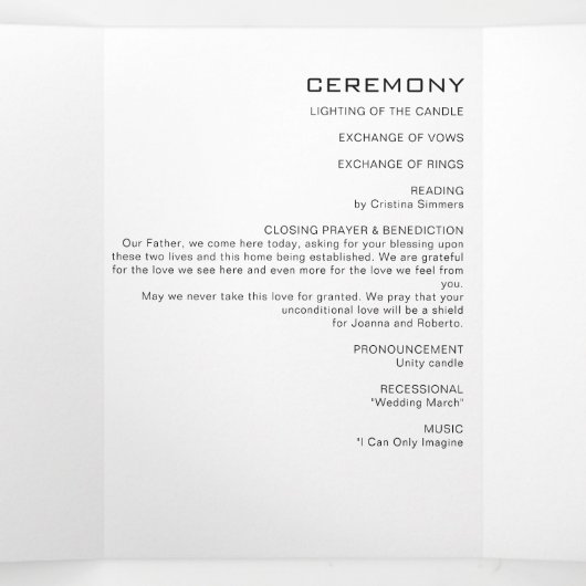 Eenvoudig formeel drievoudig weddenschap drieluik uitnodiging (Binnenkant midden)