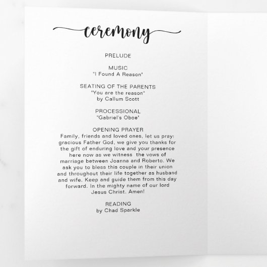 Eenvoudig formeel drievoudig weddenschap-programma drieluik uitnodiging (Binnenzijde eerst)