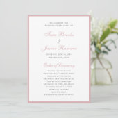 Eenvoudig formeel elegante roze stoffige roos brui programmakaart (Staand voorkant)
