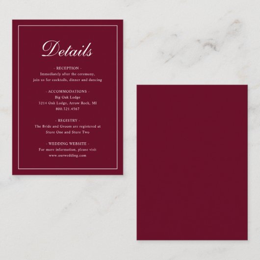 Eenvoudig formeel traditioneel elegant Bourgogne h Informatiekaartje (Voorkant / Achterkant)