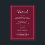 Eenvoudig formeel traditioneel elegant Bourgogne h Informatiekaartje<br><div class="desc">Een traditionele bruine bruiloft met stijl en een eenvoudig design met "Details" in een elegante kalligrafie binnen een dunne rand. De sjabloon staat voldoende ruimte voor u toe om belangrijke informatie over uw speciale dag te delen. Dit klassieke ontwerp is perfect voor een formele bruiloft.</div>