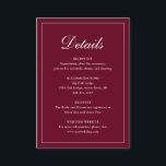 Eenvoudig formeel traditioneel elegant Bourgogne h Informatiekaartje<br><div class="desc">Een traditionele bruine bruiloft met stijl en een eenvoudig design met "Details" in een elegante kalligrafie binnen een dunne rand. De sjabloon staat voldoende ruimte voor u toe om belangrijke informatie over uw speciale dag te delen. Dit klassieke ontwerp is perfect voor een formele bruiloft.</div>