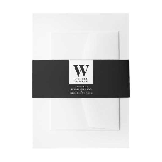 Eenvoudig formeel trouwmonogram zwart uitnodigingen wikkel (Voorkant Voorbeeld)
