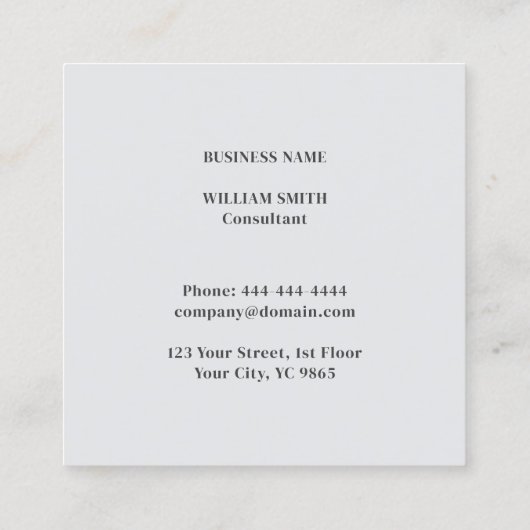 Eenvoudig formeel wit grijs monogram vet typografi vierkante visitekaartje (Achterkant)