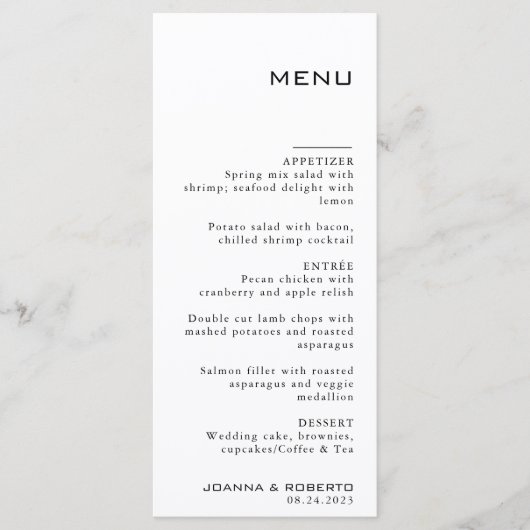 Eenvoudig formeel zwart-wit huwelijk menu (Voorkant)