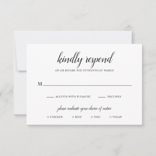 Eenvoudig Formele Zwart-witmeel Elegant Wedding RSVP Kaartje (Voorkant)