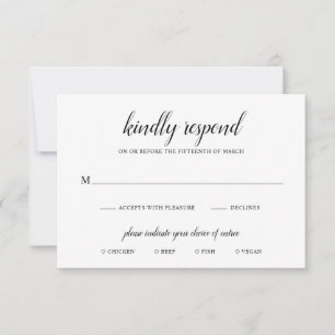 Eenvoudig Formele Zwart-witmeel Elegant Wedding RSVP Kaartje