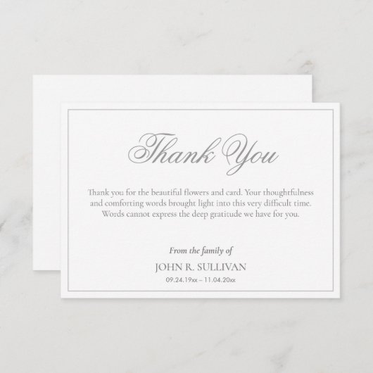 Eenvoudig Formulier Manuscript Funeral Dank u Bedankkaart (Voorkant / Achterkant)