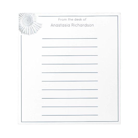 Eenvoudig Fossil Shell Pastel Blue vanaf het burea Notitieblok (Voorkant)