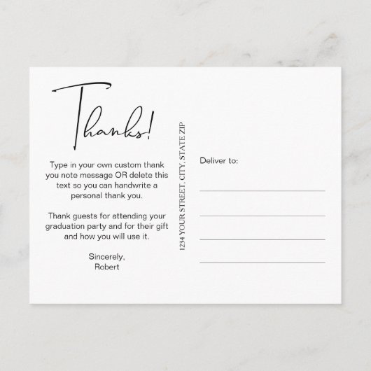 Eenvoudig foto-Afstuderen Hartelijk dank Briefkaart (Achterkant)